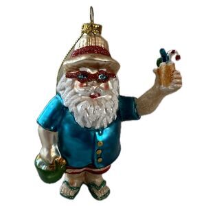NWT Macy's Holiday Lane Glass Blown Hawaiian Vacation Santa Christmas Ornament